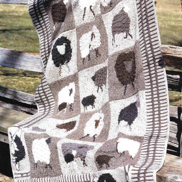 Vintage Knitting Afghan Pattern, Sheep & Guard Dogs, Unique Home Decor Digital  PDF Instant Download