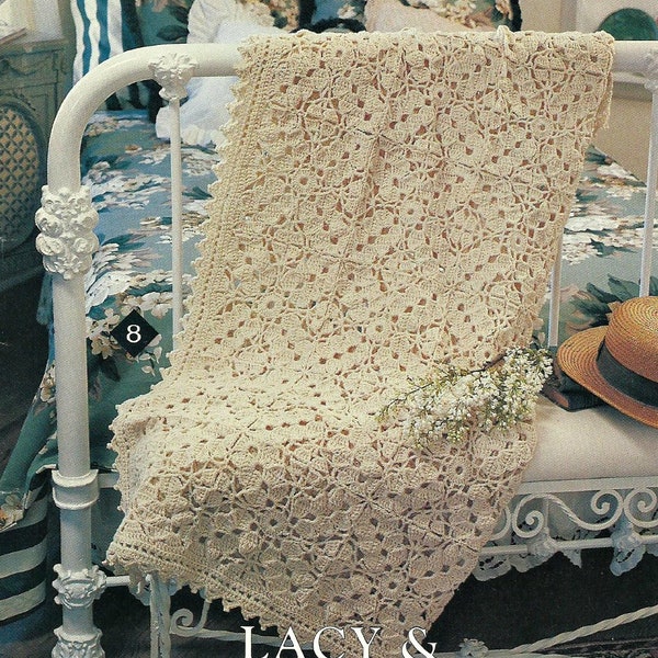 Lacy Ivory Afghan Crochet Pattern Vintage 1990's Home Decor Crochet Throw, Sport Weight Yarn PDF Instant Download, Digital Download