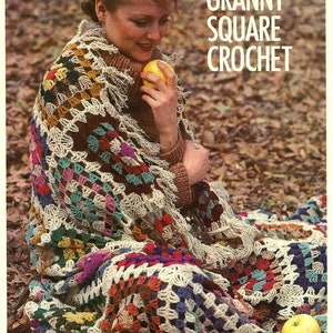 PDF 1970&#39;S Granny Style Afghan Pattern Crochet Blanket, 90 x 108 Inches, Digital Download Foral Front PDF Instant Download