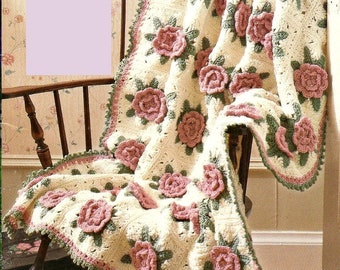 Victorian Roses Crochet Afghan, Vintage Pattern PDF, Worsted Weight Yarn Instant Download, Digital Download