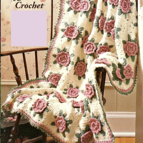 Rosas victorianas crochet afgano, patrón vintage PDF, descarga instantánea de hilo de peso peor, descarga digital