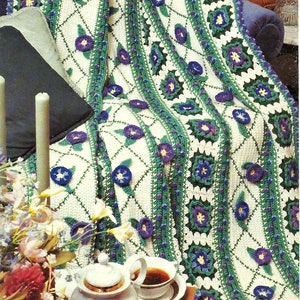 PDF Morning Glories Crochet Pattern, Stunning Vintage Throw to Crochet, Worsted Weight Yarns, PDF Digital Instant Download
