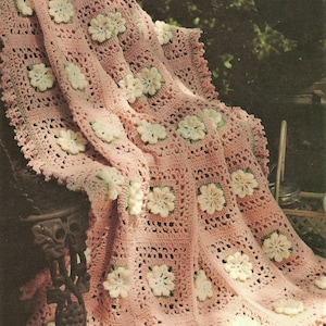 Vintage Crochet Afghan Pattern, Southern Blossoms, Floral Crochet Blanket, 50 x 64,  PDF Download, 1980&#39;s Digital Instant Download