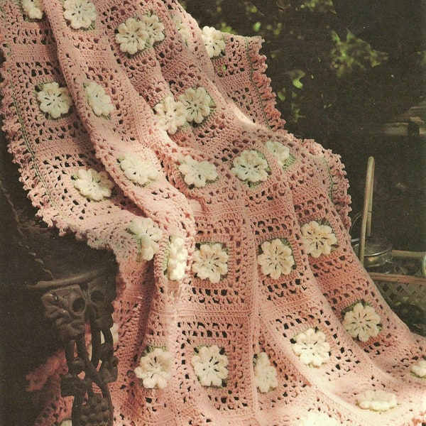 Vintage Crochet Afghan Pattern, Southern Blossoms, Floral Crochet Blanket, 50 x 64,  PDF Download, 1980's Digital Instant Download