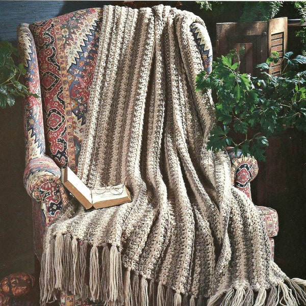 Cozy Reversible Afghan EASY Crochet Pattern Vintage 1990's Home Decor Crochet Throw, Worsted Weight Yarn PDF Instant Digital Download