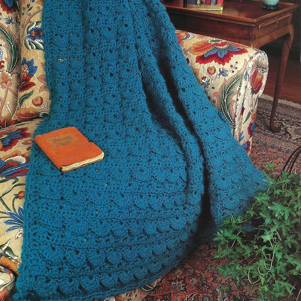 Ocean Shells Afghan Crochet Pattern, Rows of Lovely Crocheted Shells, Uses Worsted Weight Yarns PDF Instant Digital Download