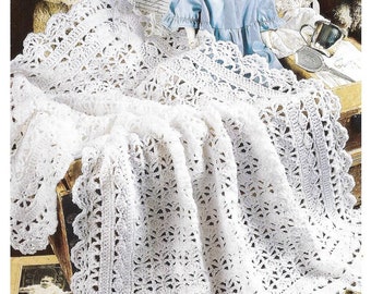 Shells & Lace Baby Wrap, Vintage Crochet Pattern, White or Colors,  Digital Download Pattern, Instant PDF
