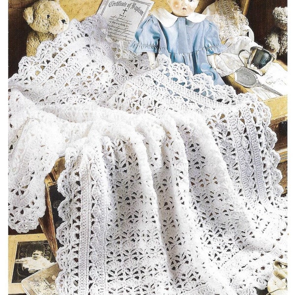 Shells & Lace Baby Wrap, Vintage Crochet Pattern, White or Colors,  Digital Download Pattern, Instant PDF
