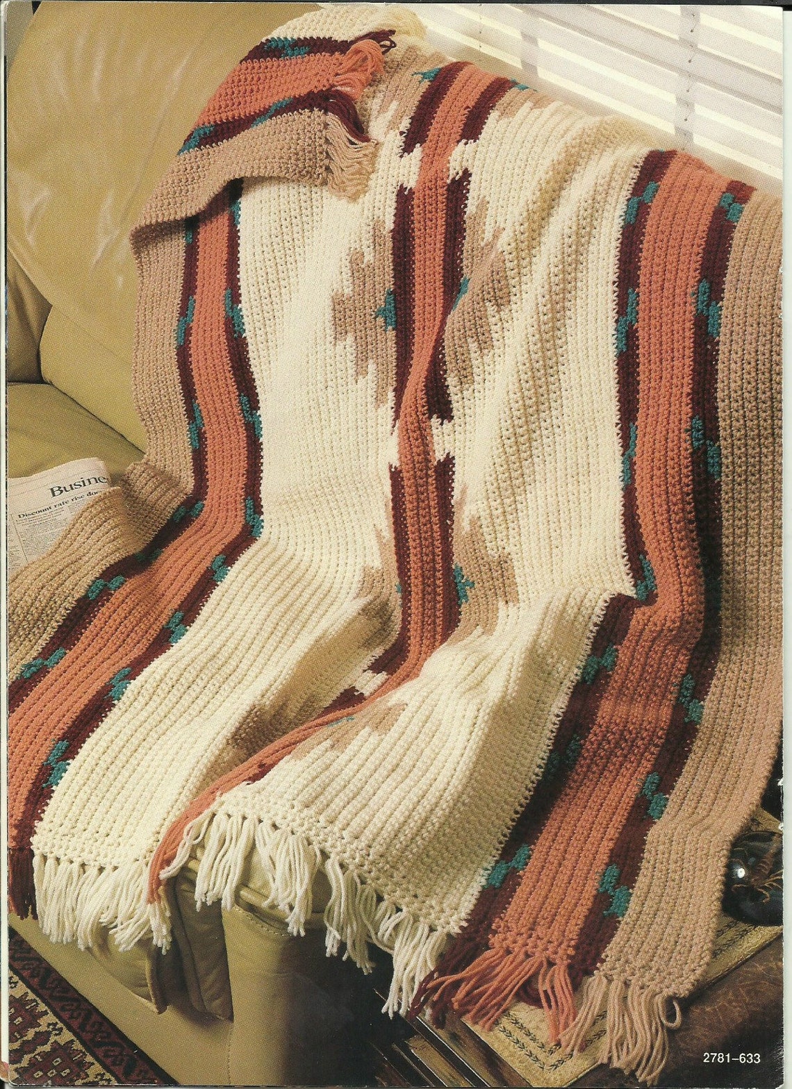 Vintage Crochet Afghan Pattern, Navajo Blanket, Worked in Worsted