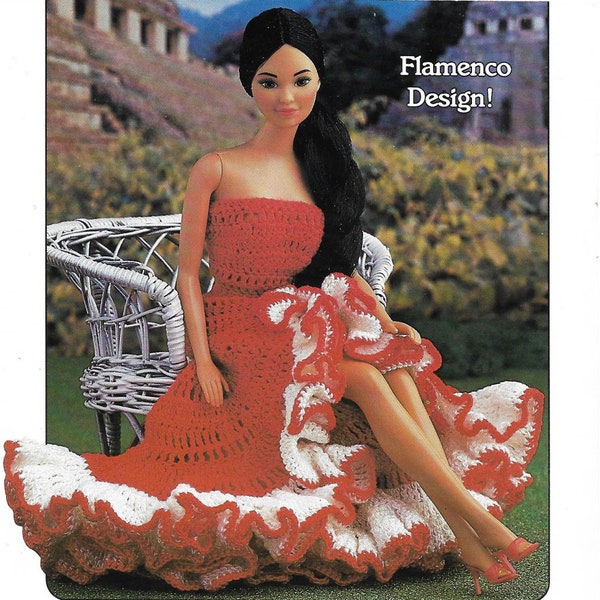 Flamenco Dancer Costume Dress Vintage Crochet Pattern Fashion Doll 11 1/2 Inch Fashion Doll PDF Instant Download