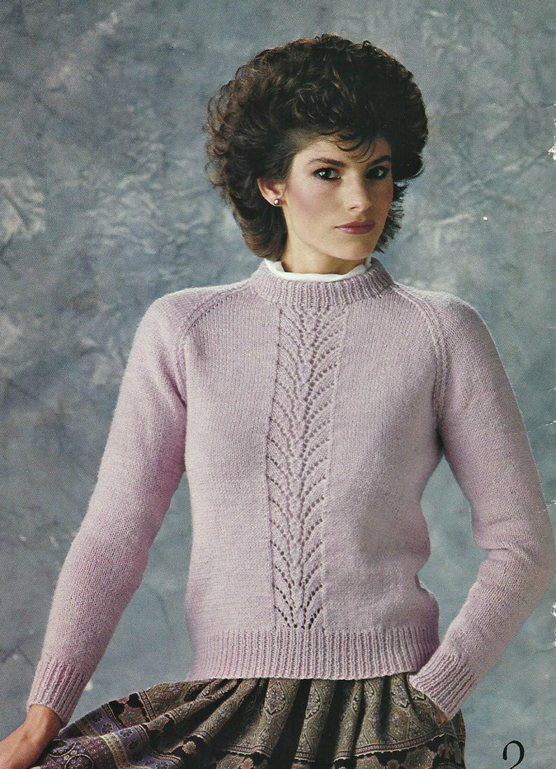 Crew Neck Pullover Ladies Vintage Sweater Knitting Pattern Women's Sizes Uses DK Weight Yarn PDF