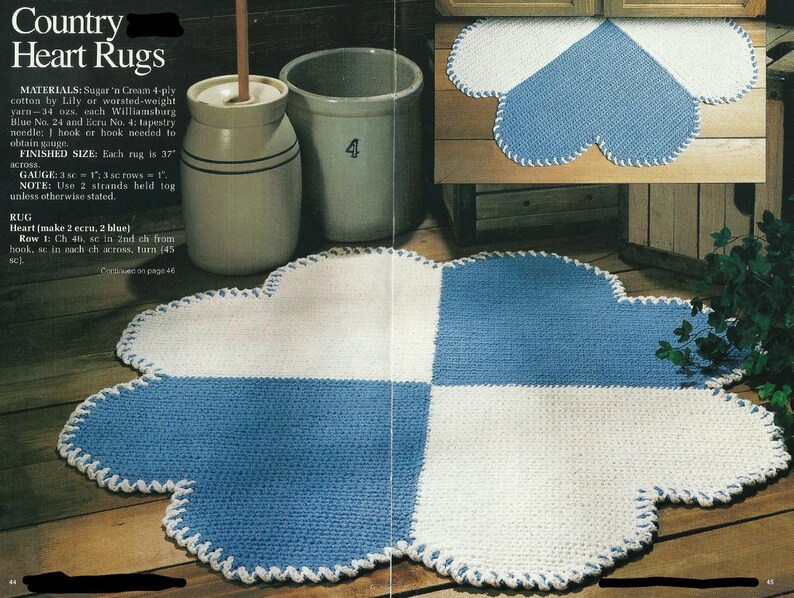 Heart Shape Rug Pattern Vintage 1980's Crochet Pattern Home Decor Rug