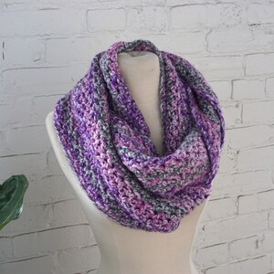 Crochet Infinity Scarf in Purple Multi Color - Handmade