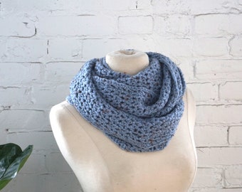 Crochet Infinity Scarf in Blue Fleck - Handmade