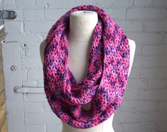 Crochet Infinity Scarf in Pink Multi - Handmade