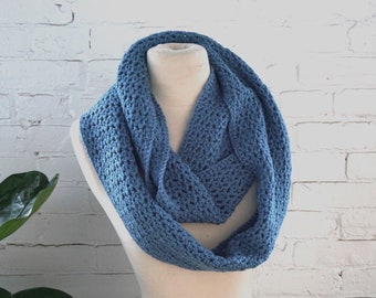 Crochet Infinity Scarf in Blue - Handmade