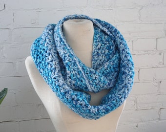 Crochet Infinity Scarf in Blue - Handmade