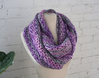 Crochet Infinity Scarf in Purple Multi Color - Handmade