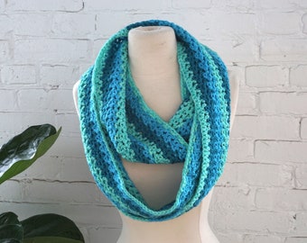 Crochet Infinity Scarf in Blue - Handmade