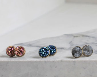 Druzy Earrings with Bronze Setting