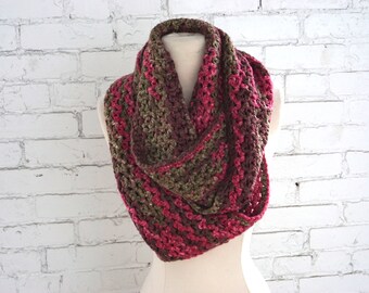 Crochet Infinity Scarf in Pink Multi Color - Handmade