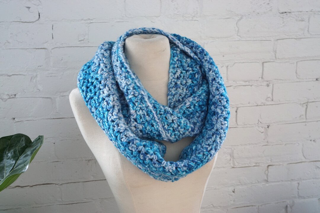 Crochet Infinity Scarf in Blue - Handmade - Etsy