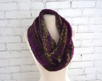 Crochet Infinity Scarf in Purple Multi Color - Handmade