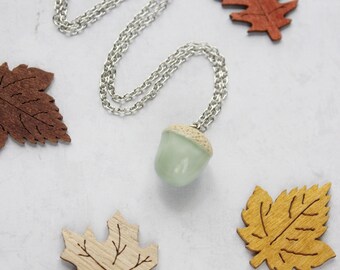Ceramic Acorn Necklace - Nature Inspired Fall Jewelry - Woodland Pendant - Peter Pan - Autumn Gifts