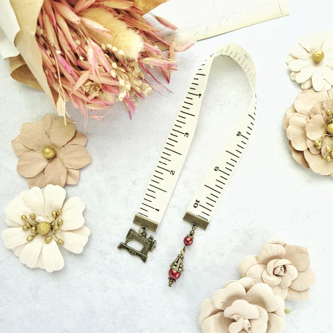 Sewing Machine Ribbons Measuring Tape and Sewing Machine Ribbon Bookmark: Handmade Beaded ...