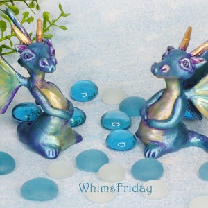 Handmade Sea Dragon Clay Sculptures - Unique Blue Purple Figurines - Whimsical Home Decor