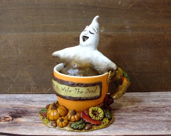 Coffee Ghost Halloween Pumpkins Fall Decor, Coffee Halloween Lover Gift, One of a Kind Ghost Coffee Sculpture