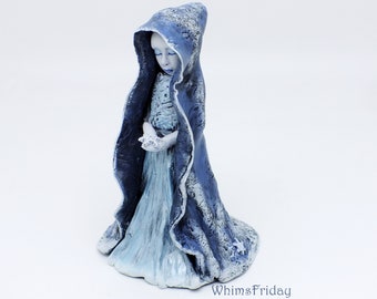 Handmade Snow Maiden Fairy Fae Sculpture Figurine, One of a Kind Sculpture Collectible