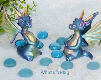 Cute Sea Dragon Sculpture Figurines, One of a Kind Clay Dragon Sculptures, Whimsical Blue Purple Dragon