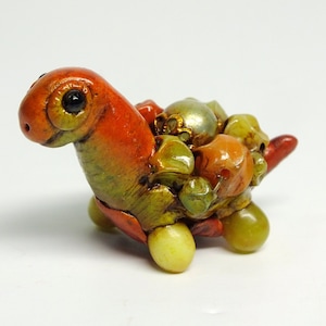 Handmade Tropical Turtle Sculpture - One of a Kind Figurine - Mixed Media Clay Art