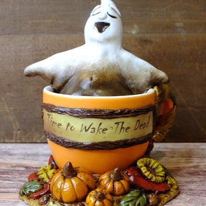 Coffee Ghost Halloween Pumpkins Fall Decor, Coffee Halloween Lover Gift, One of a Kind Ghost Coffee Sculpture image 3