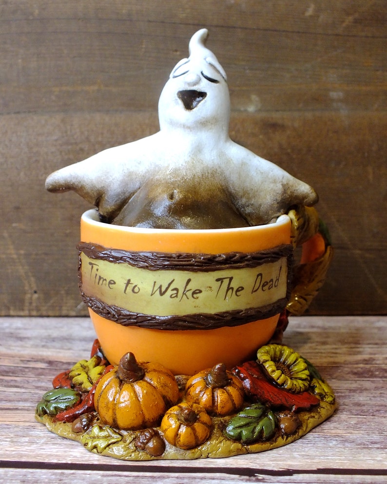 Coffee Ghost Halloween Pumpkins Fall Decor, Coffee Halloween Lover Gift, One of a Kind Ghost Coffee Sculpture image 3