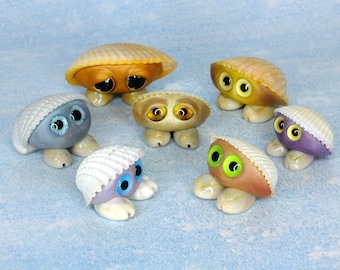 Cute Clamshell Critters, Funny Sea Animal Figurines, Whimsical Beach Decor