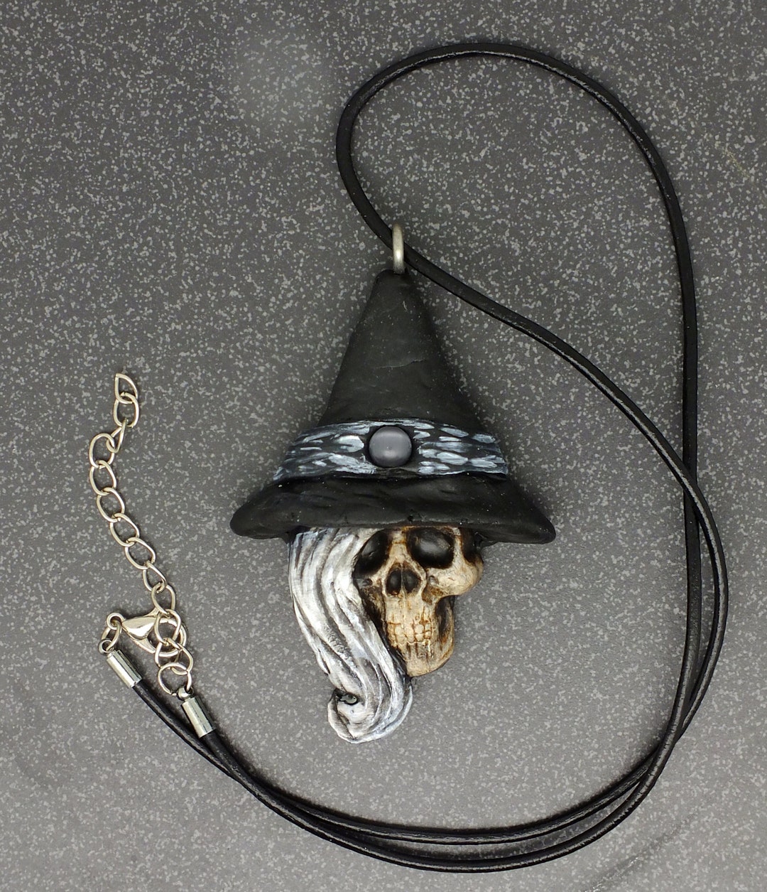 Halloween Skull Witch Necklace - Wiccan Goth Clay Pendant With Witch ...