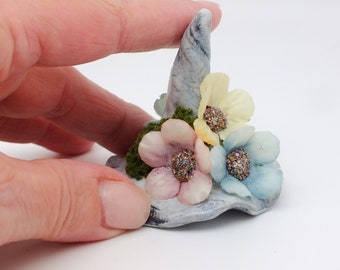 Whimsical Witch Hat Pastel Flowers OOAK Clay Sculpture, Witch's Desk Buddy, Witchy Gift Decor