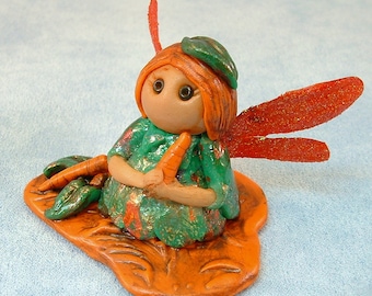 Garden Fairy Pixie with Carrots Polymer Clay Sculpture OOAK