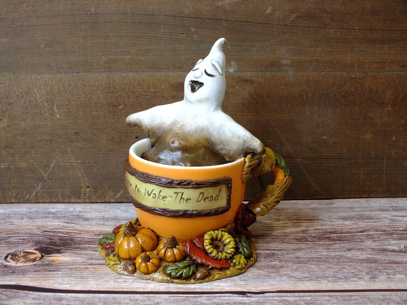 Coffee Ghost Halloween Pumpkins Fall Decor, Coffee Halloween Lover Gift, One of a Kind Ghost Coffee Sculpture image 1