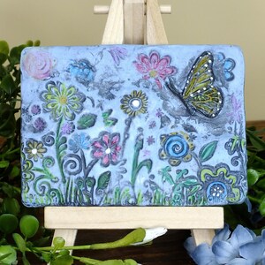 Wildflower Butterfly Spring Meadow Small Tabletop Art - ACEO Editions and Originals - Cottagecore Whimsical Flowers