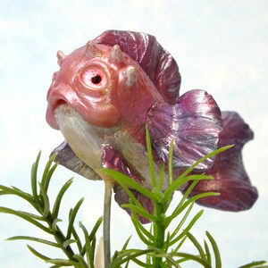 Handmade Pink and Purple Fantasy Fish Sculpture in a Shell, OOAK Fish and Shell Sculpture, Sea Beach Decor, Whimsical Fish Figurine image 7