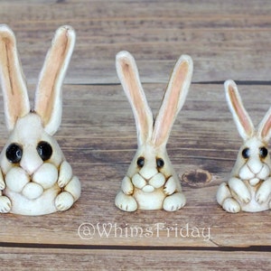 Handcrafted OOAK Whimsical White Bunny Clay Figurine - Cute Rabbit Desk Buddy for Cottagecore Decor and Gift for Bunny Lovers