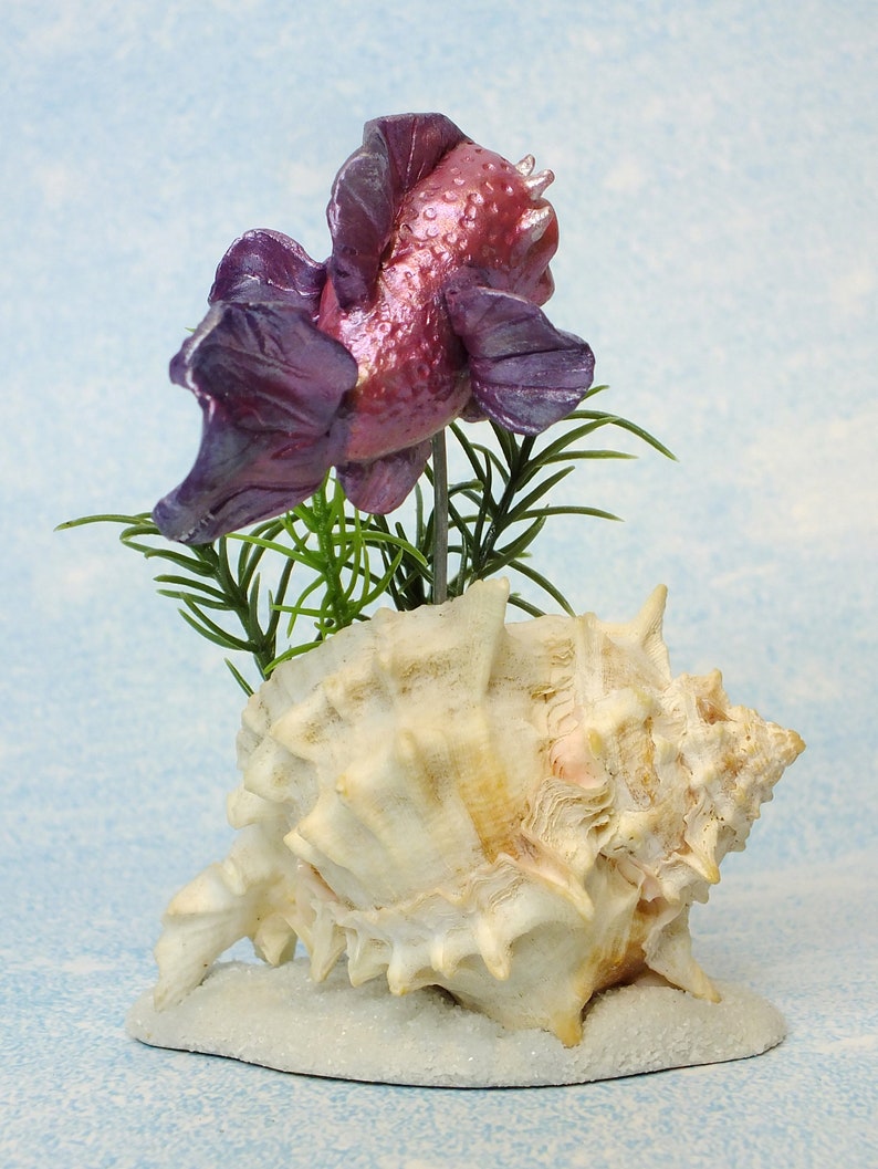 Handmade Pink and Purple Fantasy Fish Sculpture in a Shell, OOAK Fish and Shell Sculpture, Sea Beach Decor, Whimsical Fish Figurine image 5