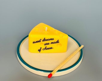 Sweet dreams are made of cheese handmade soy wax cheese candle, gift for cheese lover, funny cheese addict gift