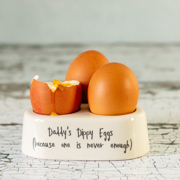 Personalised three egg cup, ceramic three egg holder with personalisation