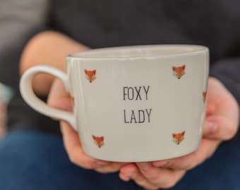 Foxy, handmade Foxy Lady/Foxy mug, ceramic foxes mug