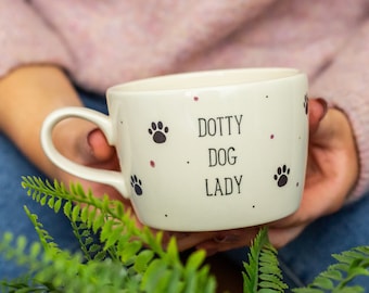 Dotty Dog Lady Handmade mug