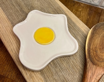 Ceramic fried egg spoon rest trinket dish coaster, unique ceramic homeware